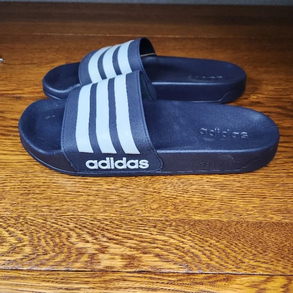 adidas Adilette Shower Slide Sandals - Navy with White Stripes